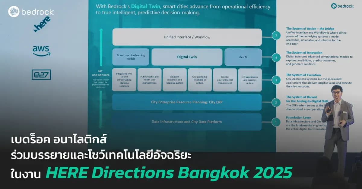 เบดร็อค อนาไลติกส์ ร่วมบรรยายและออกบูธแสดงเทคโนโลยีอัจฉริยะในงาน HERE Directions Bangkok 2025 เพื่อสนับสนุนการเปลี่ยนผ่านสู่ดิจิทัลของภาครัฐและเอกชน
